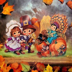 Thanksgiving Eureka Diecut Pilgrim Children Harvest Fall Harvest Double Sided Wa